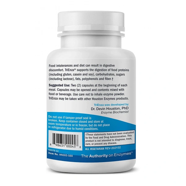 Houston Enzymes TriEnza (Digestive Enzymes, Food Intolerances) 60 Capsules