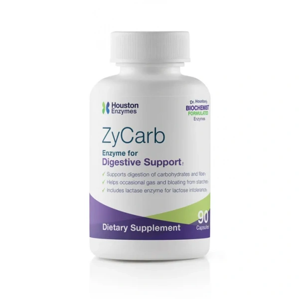 Houston Enzymes ZyCarb (Enzymy na trawienie skrobi i węglowodanów, Redukuje wzdęcia) 90 Kapsułek