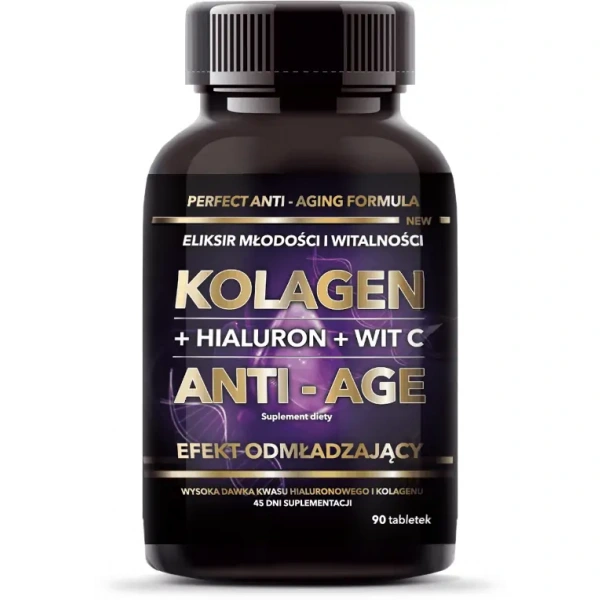 INTENSON Kolagen Anti-Age + Hialuron + Wit C (Kolagen, Kwas hialuronowy, Witamina C) 90 Tabletek