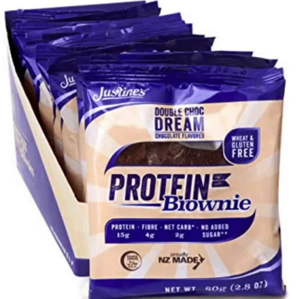 Justine's Protein Brownie - Ciasto Proteinowe Bez Glutenu - 12 x 80g - Podwójna Czekolada