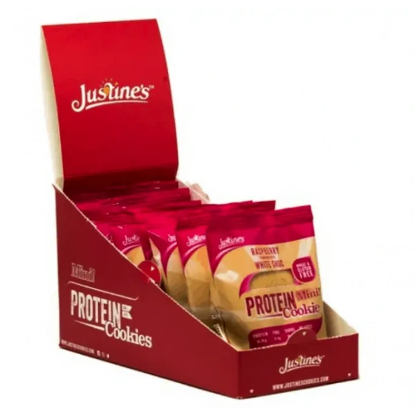 Justine's Protein Cookie - Ciastko Proteinowe Bez Glutenu - 12 x 64g - Malina z Białą Czekoladą