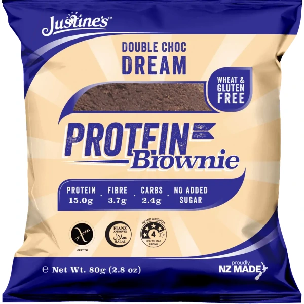 Justine's Protein Brownie - Ciasto Proteinowe Bez Glutenu - 80g - Podwójna Czekolada