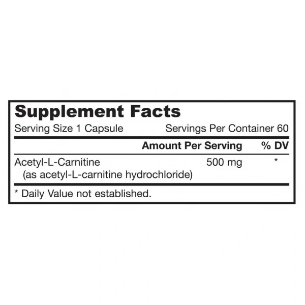 JARROW FORMULAS Acetyl L-Carnitine 500mg (Acetyl L-Carnitine) 60 Vegetarian Capsules