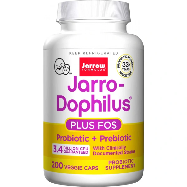 JARROW FORMULAS Jarro-Dophilus + FOS (a mixture of probiotic strains and fructo-oligosaccharides) 200 Capsules
