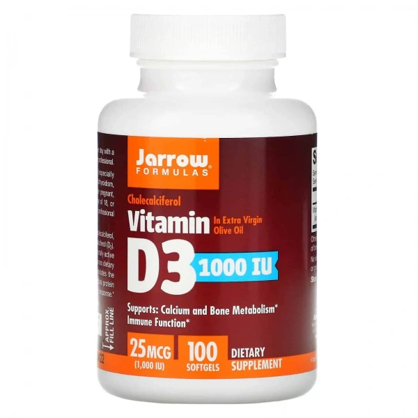 JARROW FORMULAS Vitamin D3 1000 IU (Witamina D3) 100 Kapsułek żelowych