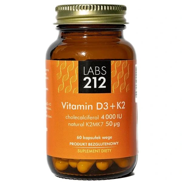 LABS212 Vitamin D3+K2 (Witamina D3, K2MK7) 60 Kapsułek wegetariańskich