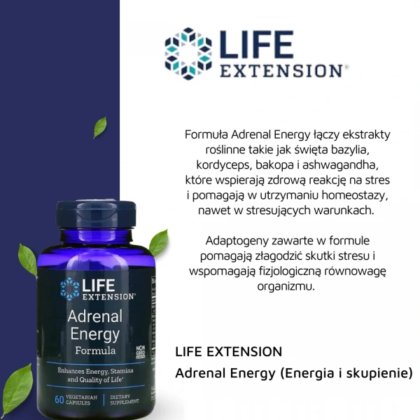 LIFE EXTENSION Adrenal Energy Formula (Energia i skupienie) 60 Kapsułek wegetariańskich