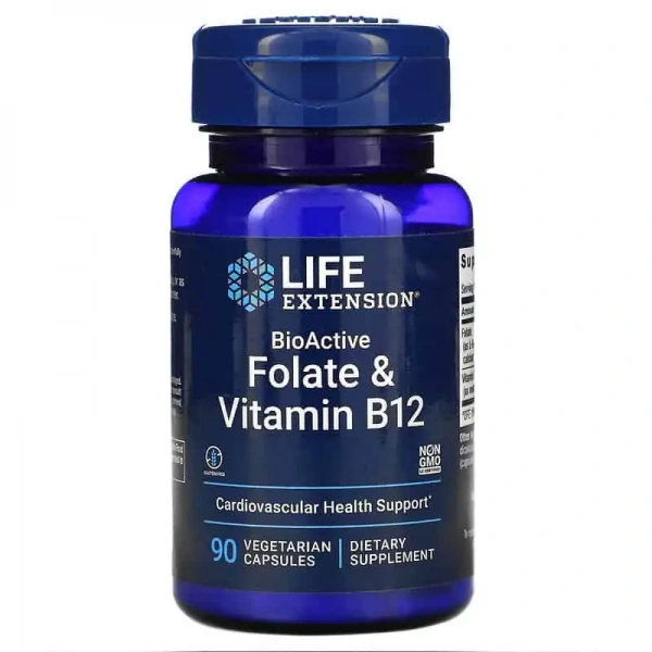 LIFE EXTENSION BioActive Folate & Vitamin B12 (Układ krążenia) 90 Kapsułek wegetariańskich