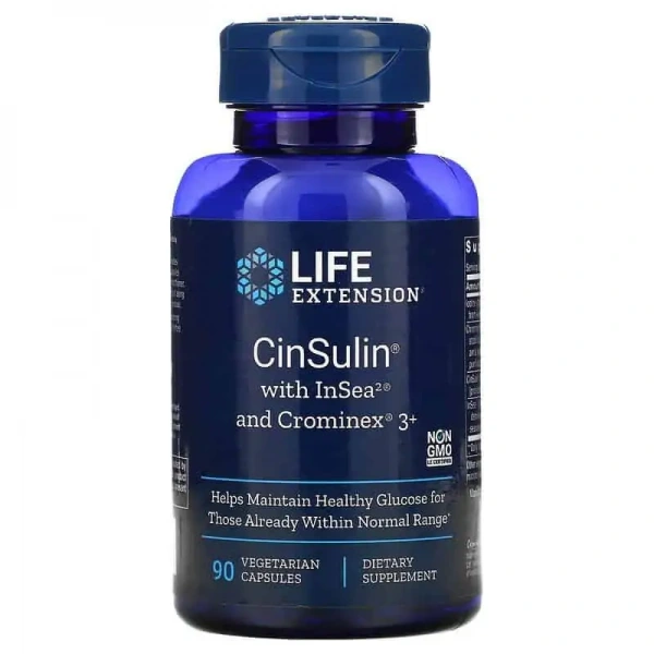 LIFE EXTENSION CinSulin with InSea2 & Crominex 3+ (Reguluje cukier we krwi) 90 Kapsułek wegetariańskich