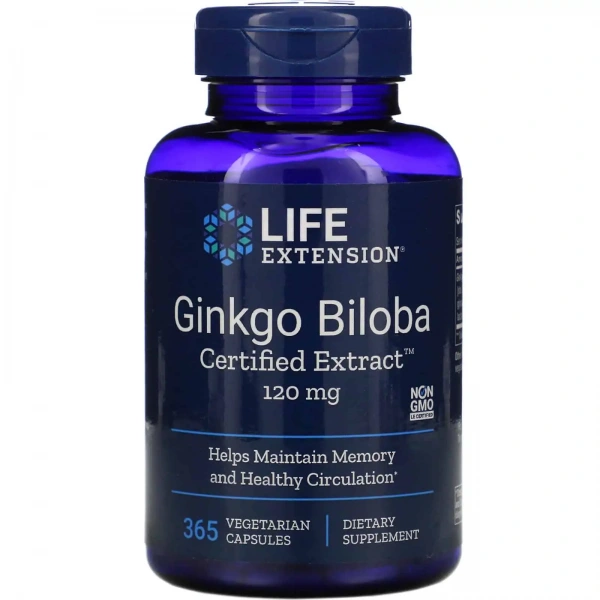 LIFE EXTENSION Ginkgo Biloba Certified Extract (Pamięć i Funkcje poznawcze) 365 Kapsułek wegetariańskich