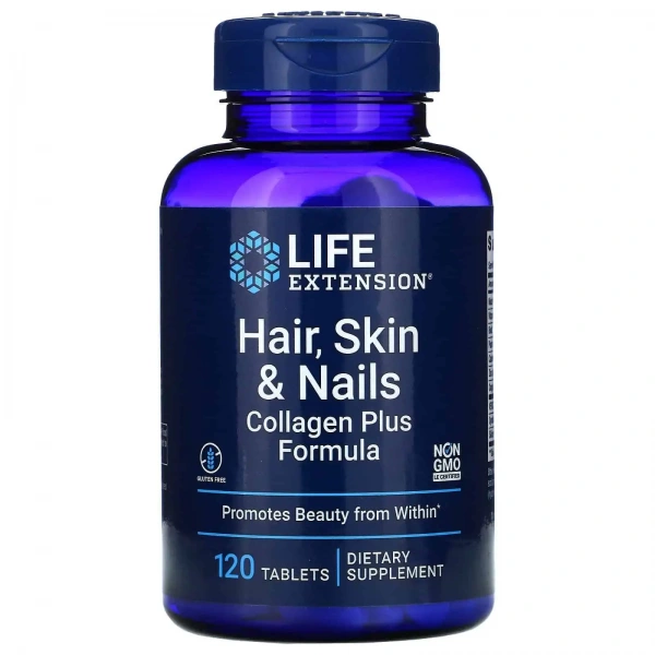 LIFE EXTENSION Hair, Skin & Nails Collagen Plus Formula (Włosy, Skóra, Paznokcie) 120 Tablets