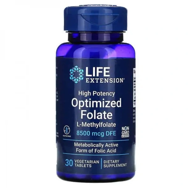 LIFE EXTENSION High Potency Optimized Folate (Serce, Funkcje poznawcze) 30 Tabletek wegetariańskich