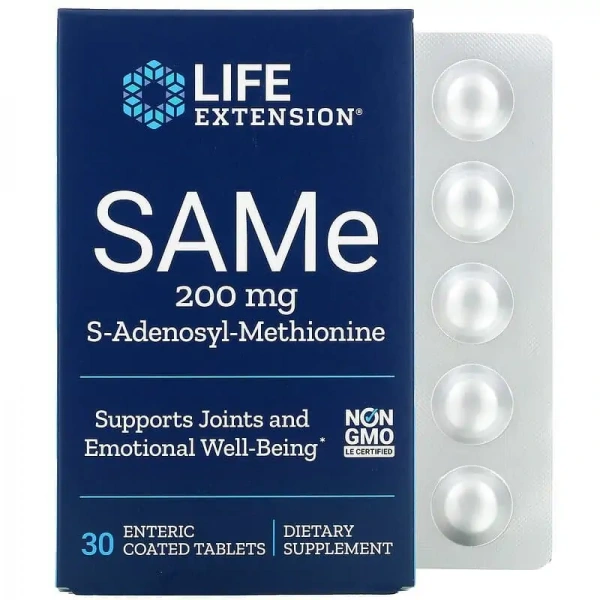 LIFE EXTENSION SAMe S-Adenosyl-Methionine 200mg 30 Enteric Tablets