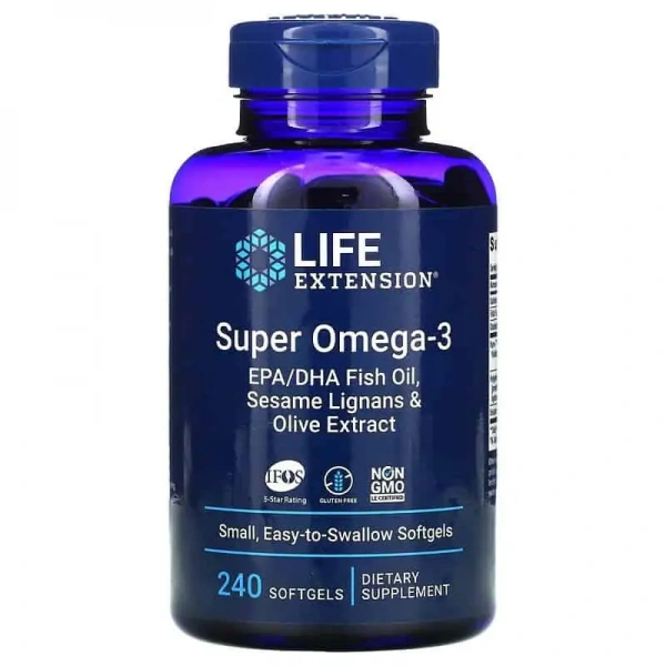 LIFE EXTENSION Super Omega-3 EPA/DHA with Sesame Lignans & Olive Extract (Omega-3 EPA/DHA z Lignanami Sezamowymi i Wyciągiem z Oliwki) 240 kapsułek