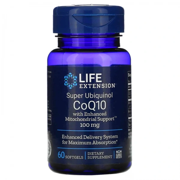 LIFE EXTENSION Super Ubiquinol CoQ10 with Enhanced Mitochondrial Support 100mg 60 Gel Capsules