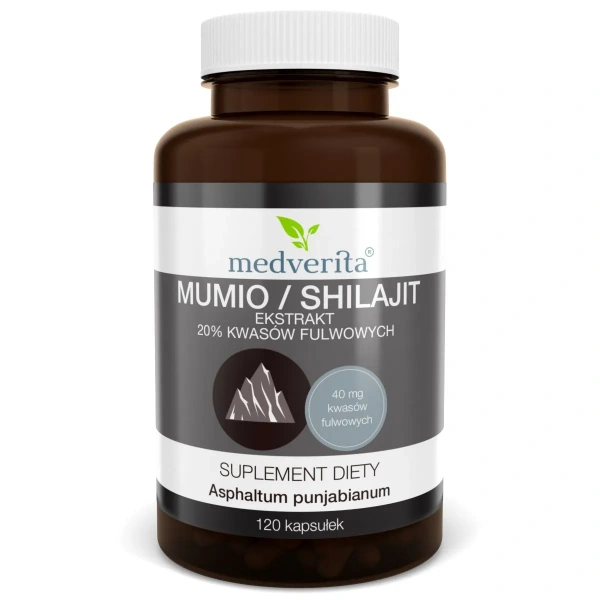 MEDVERITA Mumio / Shilajit ekstrakt 20% kwasów fulwowych (Shilajit 20% fulvic acids) 120 Capsules
