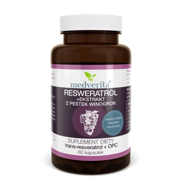 MEDVERITA Resweratrol + Ekstrakt z Pestek Winogron (Resveratrol + Grape Seed Extract) 60 Capsules