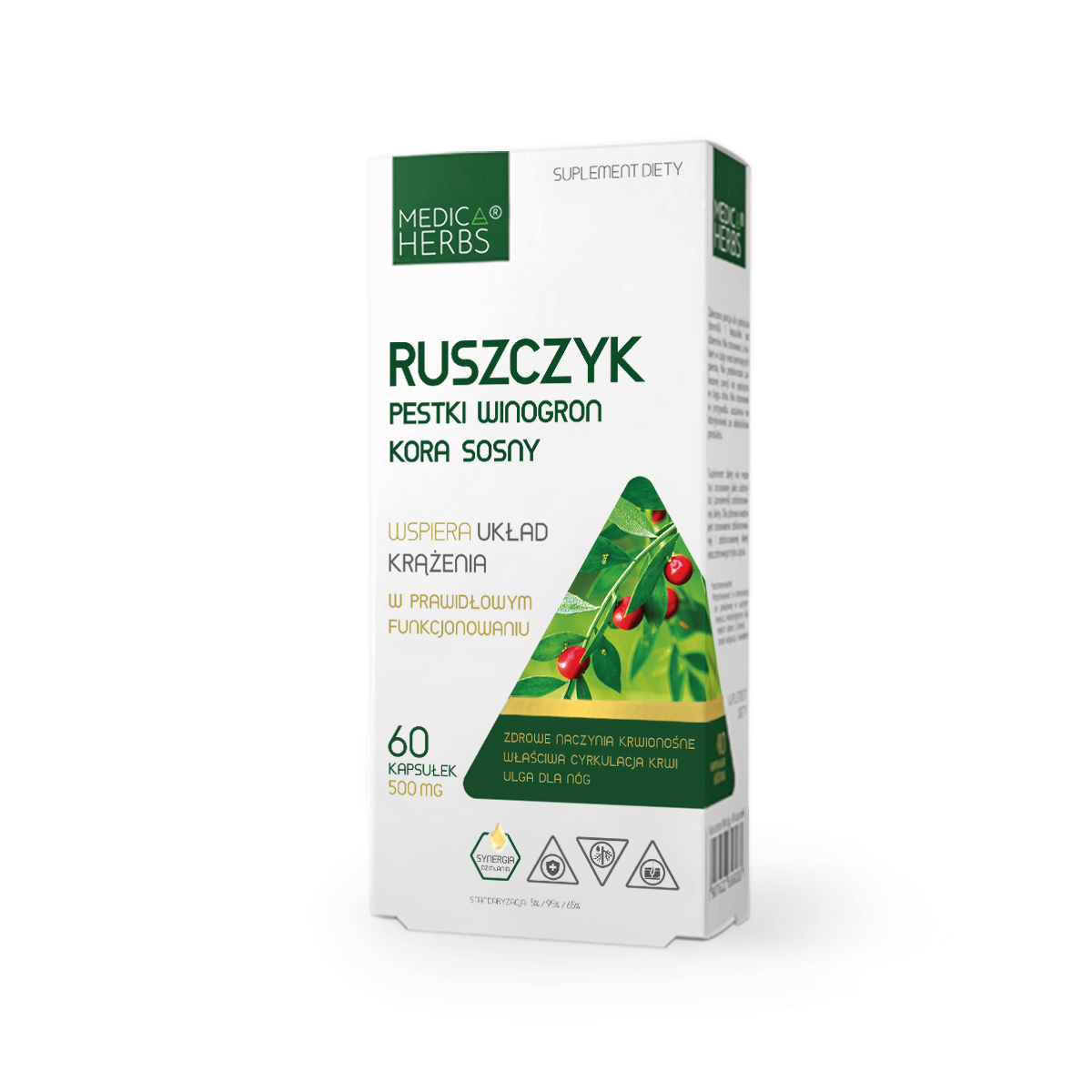 MEDICA HERBS Ruszczyk Pestki winogron Kora sosny (Układ krążenia) 60 Kapsułek