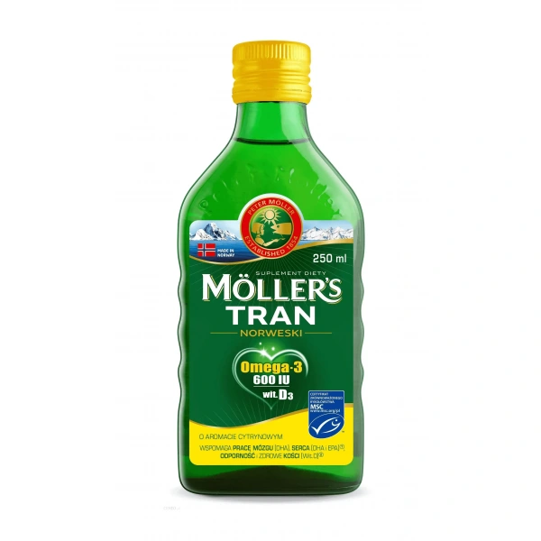 MOLLERS Tran norweski o aromacie cytrynowym (Omega-3 EPA, DHA) 250ml