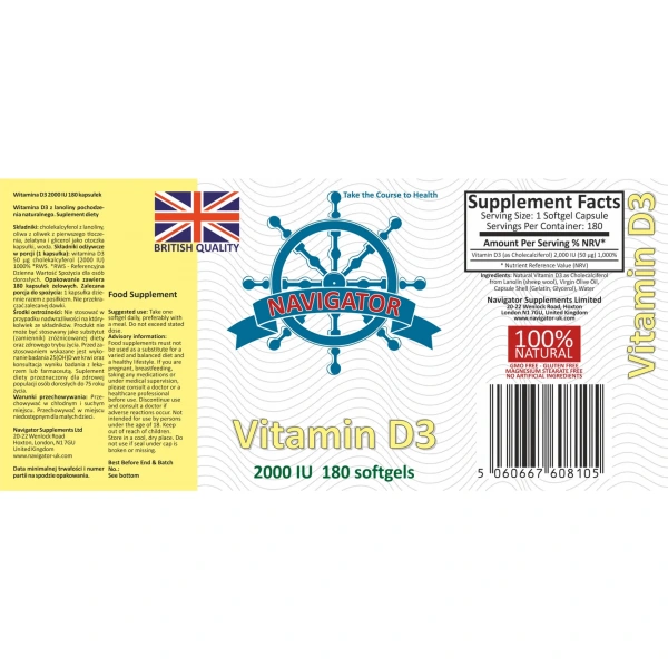 NAVIGATOR Vitamin D3 2000 IU 180 kapsułek żelowych
