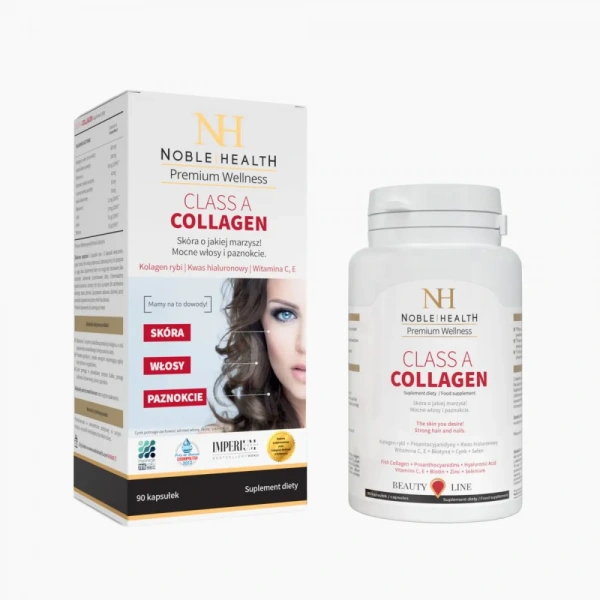 NOBLE HEALTH Class A Collagen (Kolagen rybi, Skóra, włosy, paznokcie) 90 Kapsułek