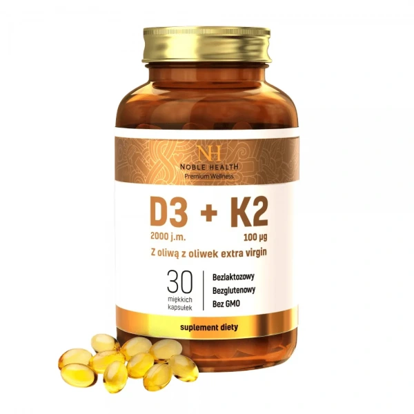NOBLE HEALTH Vitamin D3+K2 in Olive Oil 30 Capsules