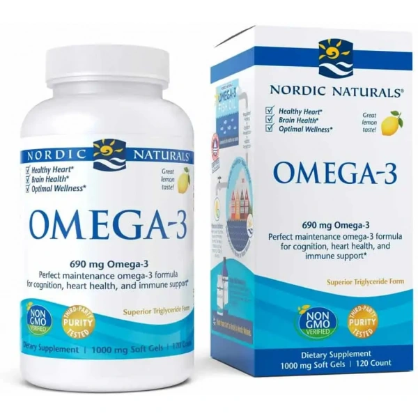 NORDIC NATURALS Omega-3 690mg (EPA DHA Support Brain and Heart Health) 120 Softgels Lemon