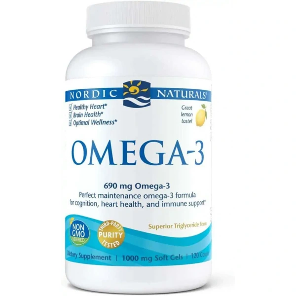 NORDIC NATURALS Omega-3 690mg (EPA DHA Wsparcie Zdrowia Mózgu i Serca) 120 Softgels Cytryna