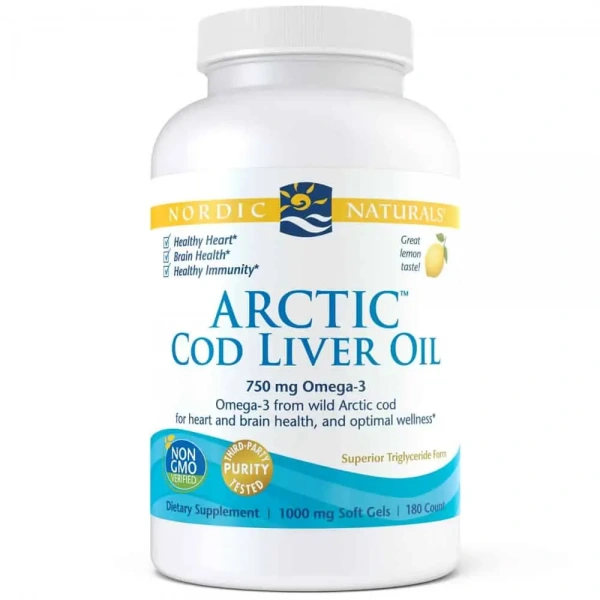 NORDIC NATURALS Arctic Cod Liver Oil (Olej z Wątroby Dorsza) 180 Kapsułek Cytrynowych