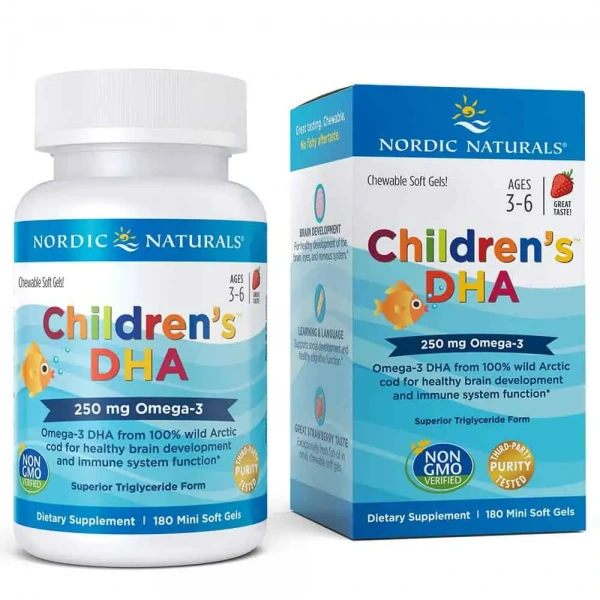 Nordic Naturals Children's DHA 250mg  (Omega-3 for Kids) 180 Gel Caps - Strawberry