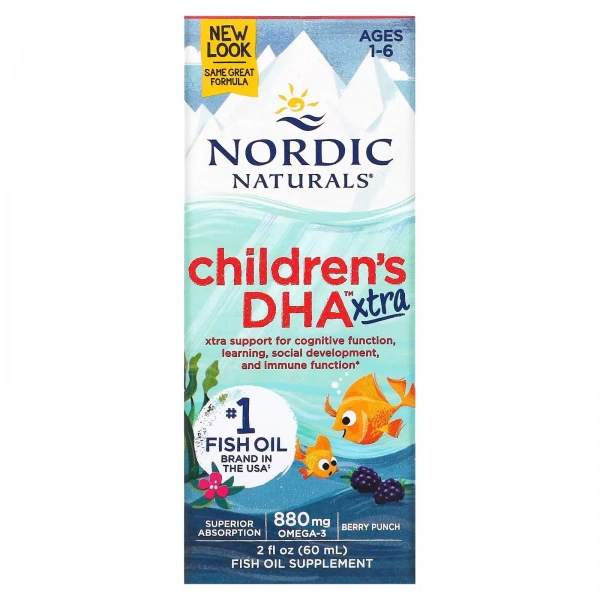 Nordic Naturals Children's DHA Xtra - Omega-3 dla Dzieci w Wieku 1-6 Lat 880mg 60ml Jagodowe