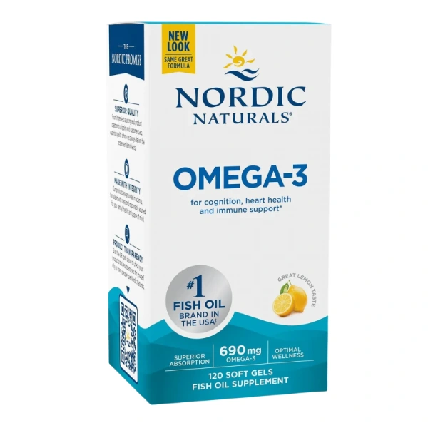 NORDIC NATURALS Omega-3 690mg (EPA DHA Wsparcie Zdrowia Mózgu i Serca) 120 Softgels Cytryna