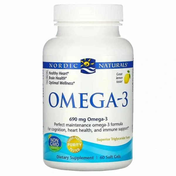 NORDIC NATURALS Omega-3 690mg (EPA DHA Wsparcie Zdrowia Mózgu i Serca) 60 Softgels Cytryna