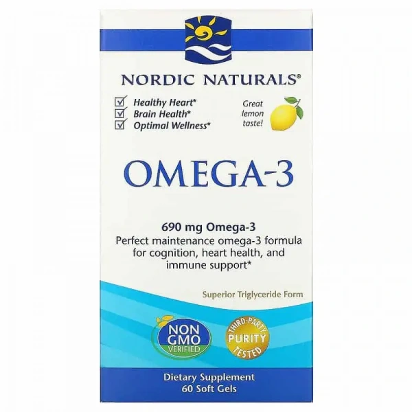 NORDIC NATURALS Omega-3 690mg (EPA DHA Wsparcie Zdrowia Mózgu i Serca) 60 Softgels Cytryna