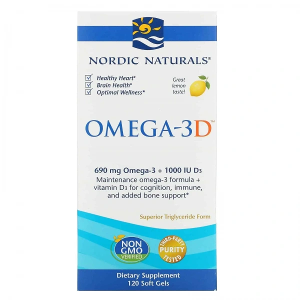 NORDIC NATURALS Omega-3D 690mg +1000IU D3 (Omega-3, EPA, DHA, Witamina D3) 120 Kapsułek żelowych