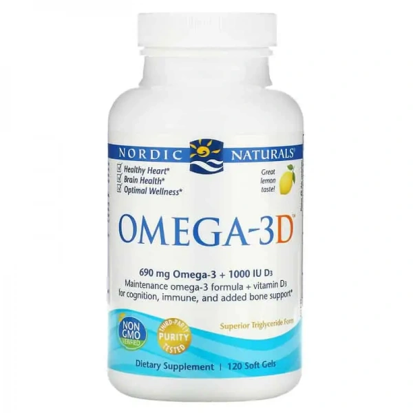 NORDIC NATURALS Omega-3D 690 mg +1000 IU D3 (Omega-3, EPA, DHA, Vitamin D3) 120 Softgels