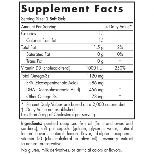 NORDIC NATURALS Postnatal Omega-3 1120mg (EPA DHA with Vitamin D3) 60 lemon soft gels