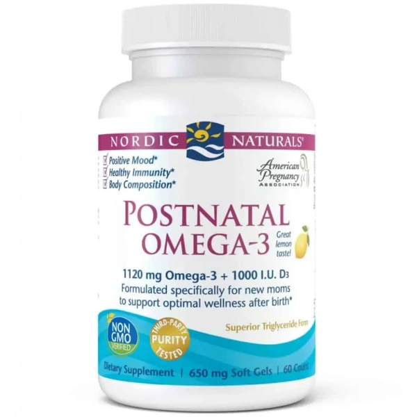 NORDIC NATURALS Postnatal Omega-3 1120mg (EPA DHA z Witaminą D3 dla Kobiet po Porodzie) 60 cytrynowych kapsułek żelowych