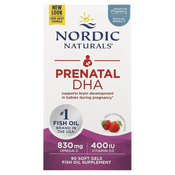 Nordic Naturals Prenatal DHA 830mg (Omega-3 z Witaminą D3 dla Kobiet w Ciąży) - 90 kaps - Truskawkowe