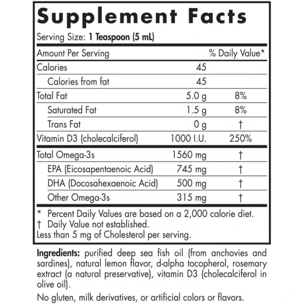 NORDIC NATURALS Omega-3D 1560mg (Omega-3, EPA, DHA with Vitamin D3) 237ml