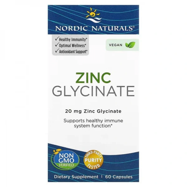 NORDIC NATURALS Zinc Glycinate (Glicynian cynku, Odporność) 60 Kapsułek wegańskich