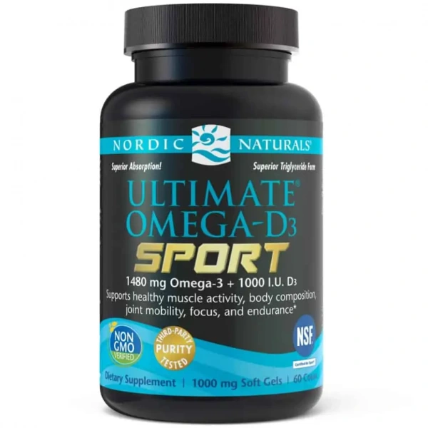 Nordic Naturals Ultimate Omega-D3 Sport 1480mg (EPA DHA + Witamina D3 NSF Certified for Sport) - 60 cytrynowych kapsułek żelowych