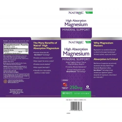 NATROL High Absorption Magnesium 250mg (Jabłczan Magnezu) 60 Tabletek do żucia Żurawina Jabłko