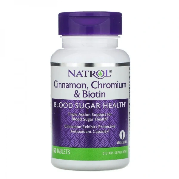 NATROL Cinnamon, Chromium & Biotin 60 Tabletek