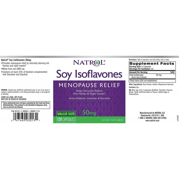 NATROL Soy Isoflavones 50mg (Menopause relief) 120 Capsules