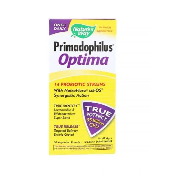 NATURE'S WAY Primadophilus Optima (Fortify Optima) (Probiotic and prebiotic for all ages) 60 Vegetarian Capsules