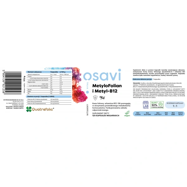OSAVI MethylFolian and Methyl-B12 120 vegan capsules