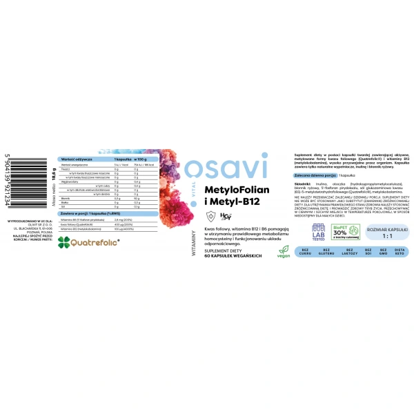 OSAVI MetyloFolian i Metyl-B12 60 Kapsułek wegańskich