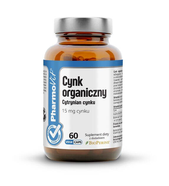 PHARMOVIT Cynk organiczny 15mg (Cytrynian cynku) 60 Kapsułek wegetariańskich
