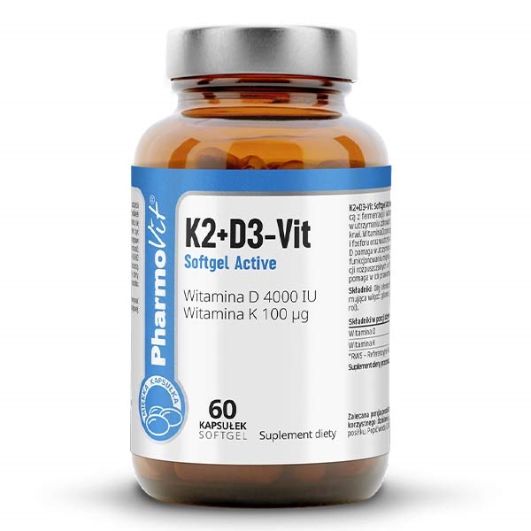 PHARMOVIT K2+D3-Vit (Witamina D 4000IU, Witamina K 100mcg) 60 Kapsułek żelowych